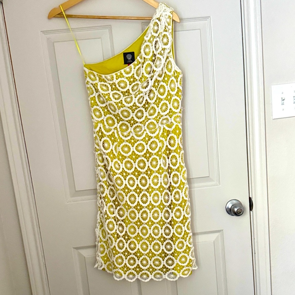 Vince Camuto One Shoulder White and Yellow Dress